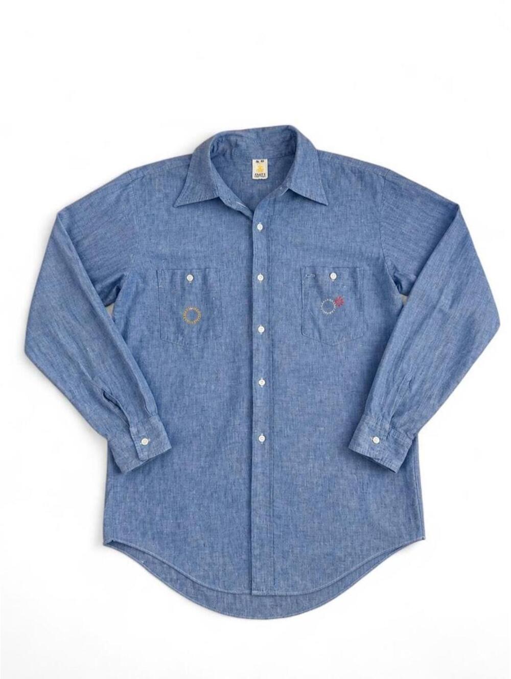 Vintage Golden Horse Chambray Shirt Men’s Embroidered Gear Cog Button Down